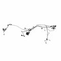 Black wiring harness with multiple connectors and clips for motorcycle assembly.