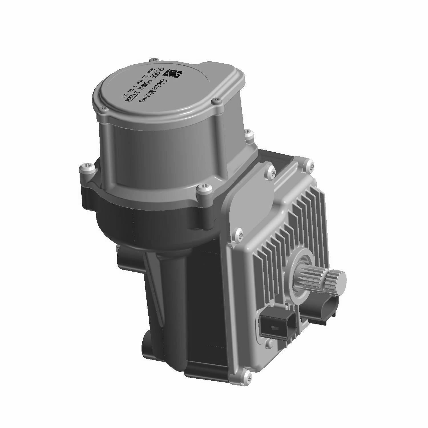 Gray metal power steering gear box with a 1.5-tooth gear shaft and cooling fins.