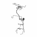 Black tubular metal chassis harness with multiple wiring connectors and mounting points designed for off-road Polaris UTVs.