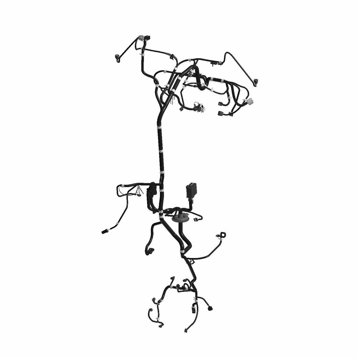 Black complex wiring harness with multiple connectors and branches for Polaris UTV models.