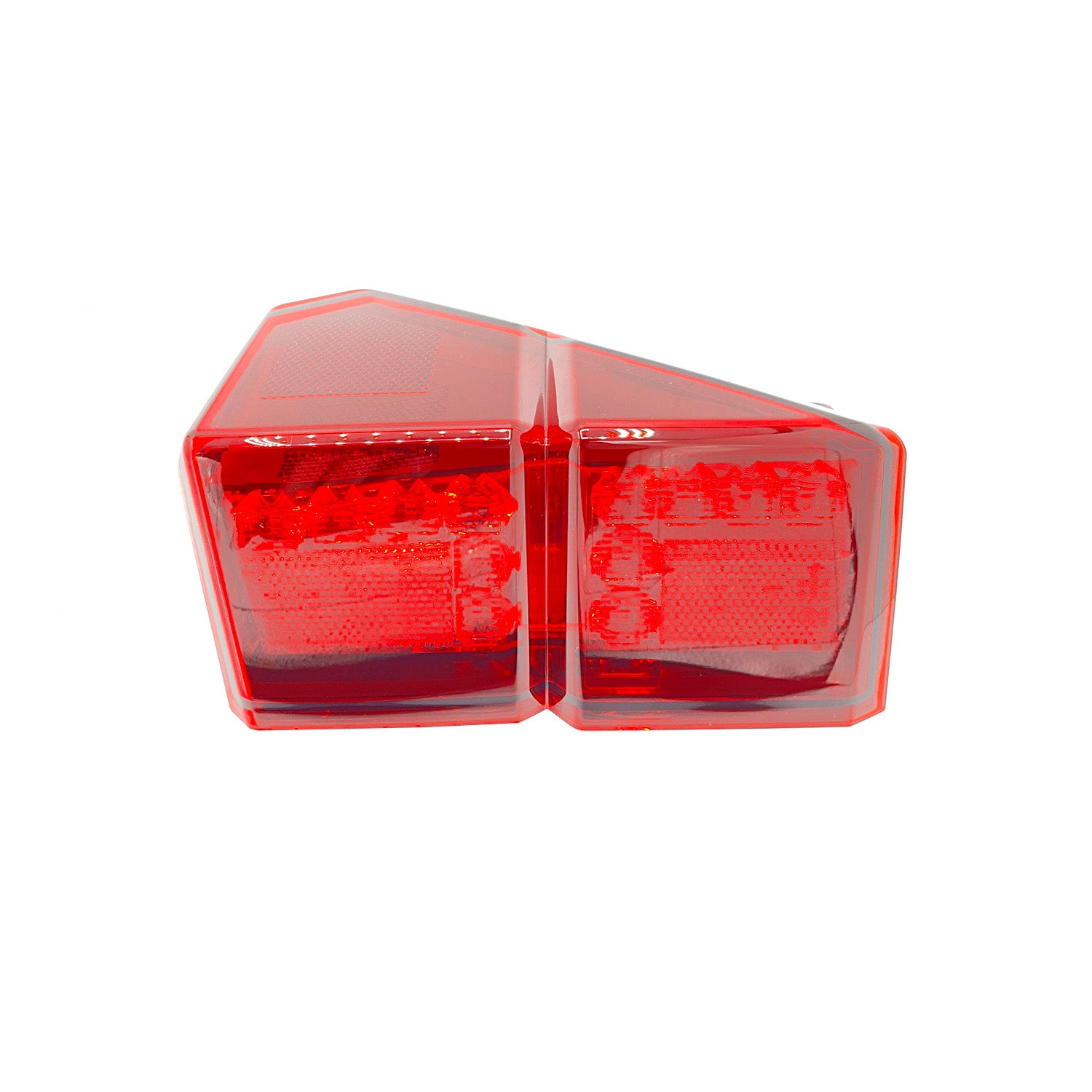 Red plastic right taillight lens for Polaris Ranger with geometric segmented design.