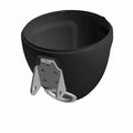 Black round motorcycle headlight bucket with silver mounting bracket and included grommet.