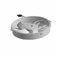 Round grey plastic fan with three blades and protective grille designed for offroad vehicles.