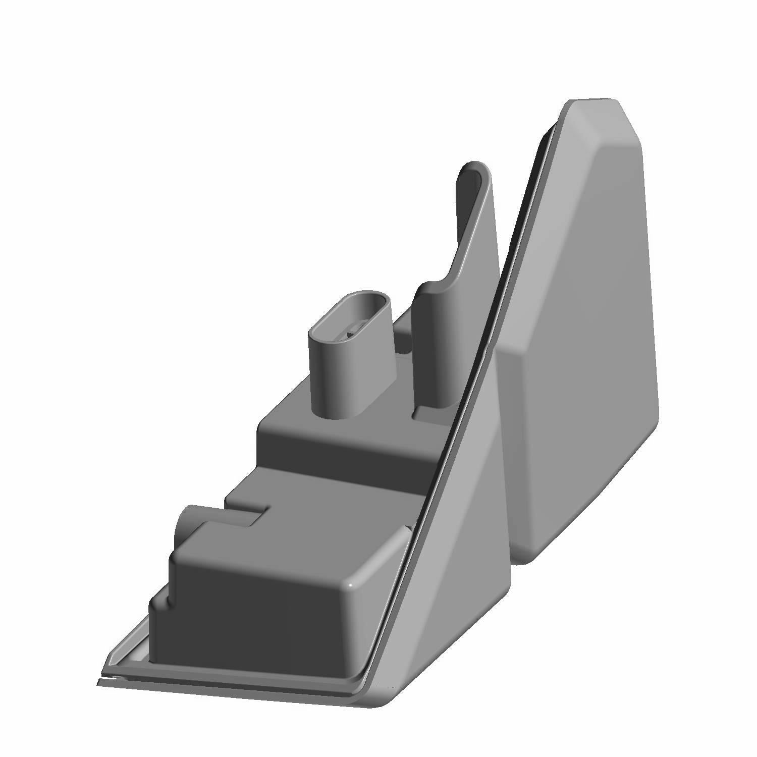 Gray plastic left taillight housing for Polaris Ranger with angular design and connector slot.