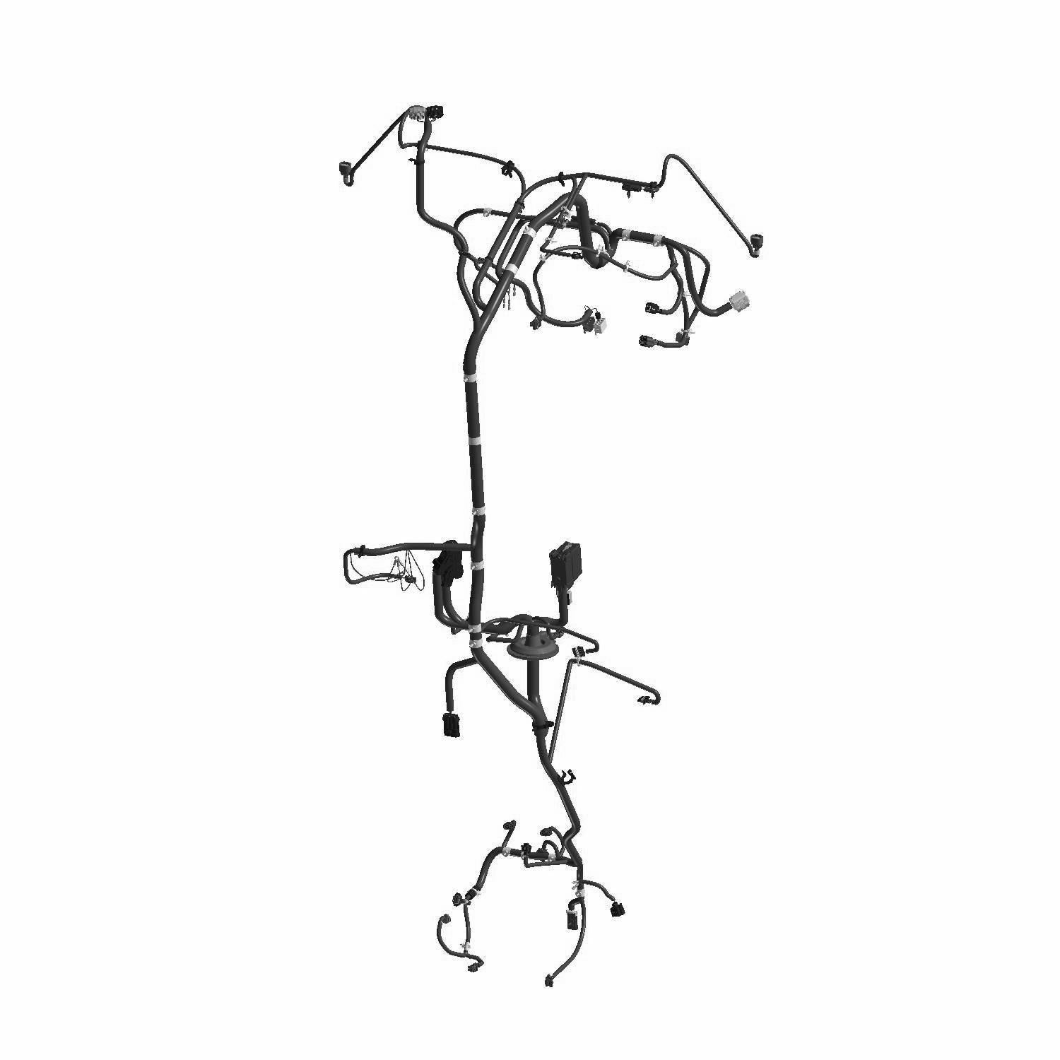 Black multi-connector electric power steering chassis harness with rigid molded plastic sections and multiple branch cables.