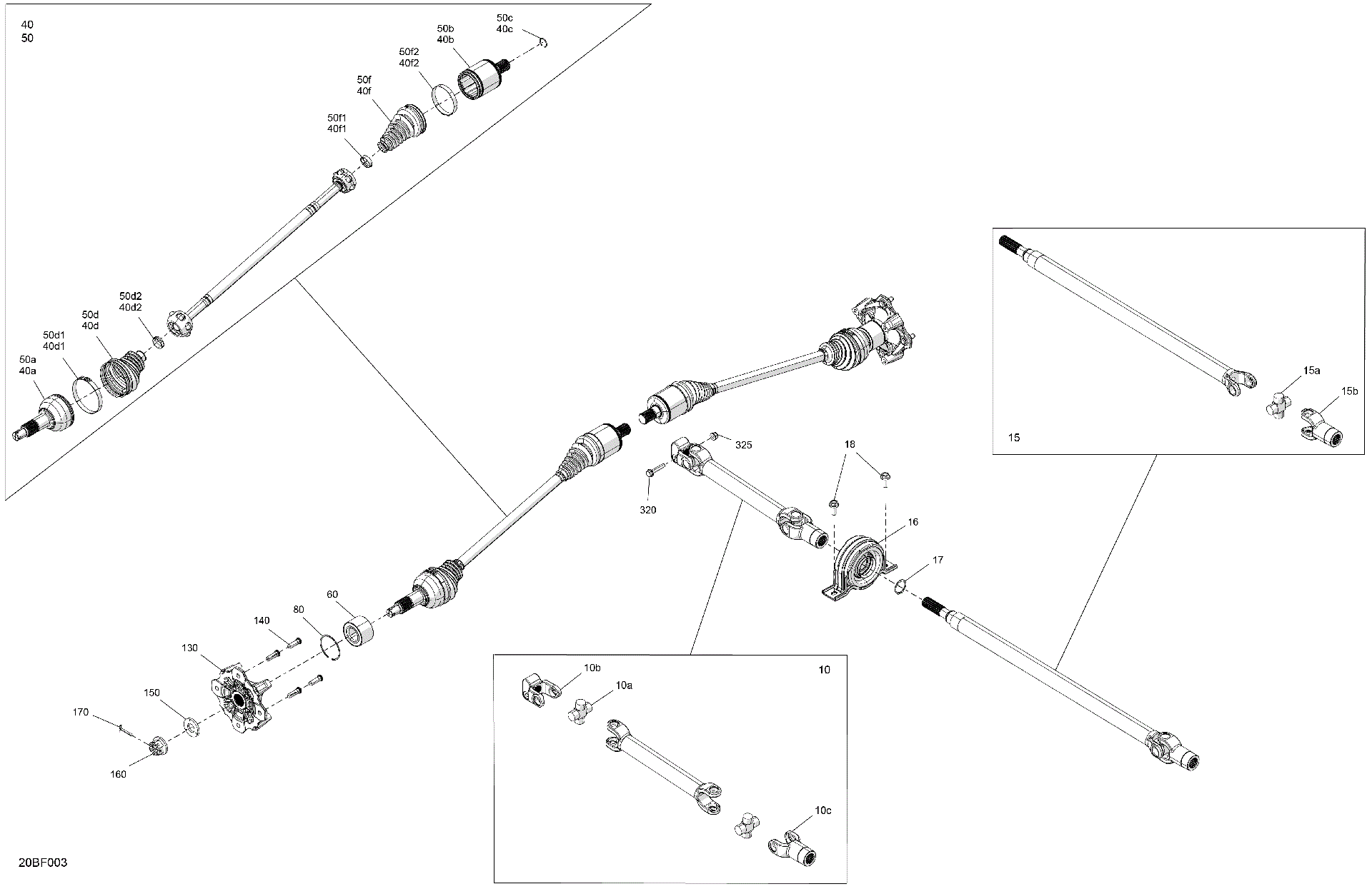 An Image of a Genuine Can-Am Parts Schematic Diagram showing the schematic - DRIVE - FRONT - COMMON PARTS