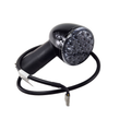 The Asm-Tsgnl Led Rr Stt Ece RH Black by Polaris is an OEM black motorcycle turn signal with a clear, textured lens and connector—ideal for those seeking genuine Indian motorcycle parts.
