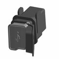 Black rectangular USB module with a hinged protective cover and USB symbol embossed on the front.