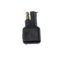 The Resistor-Evap Pullup-1K0Hm by Polaris is a black plastic and metal electrical component with a rectangular base and gold connector pin, vital as an OEM part for Polaris Off Road vehicles, shown isolated on a white background.
