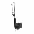 Black coil cord drum with two attached wiring connectors and integrated mounting bracket.