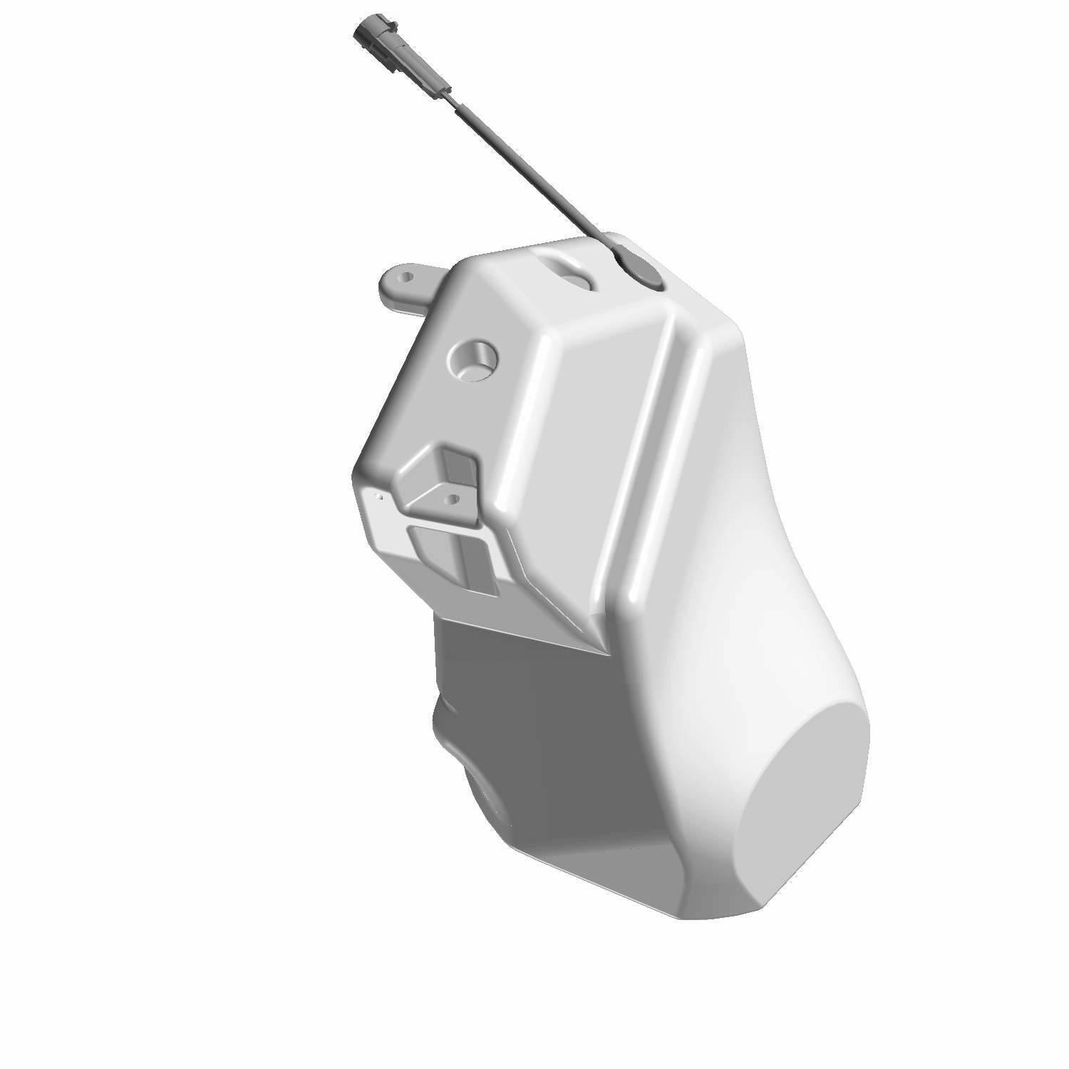 White front woofer speaker enclosure with angular design and mounting brackets.