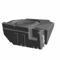 Black plastic rear coaxial speaker enclosure with integrated mounting brackets and textured circular speaker cover.