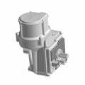 Silver metal power steering motor with cylindrical top and finned rectangular base housing.