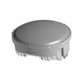 Round silver-gray LED motorcycle headlight with smooth dome lens and vented base housing.