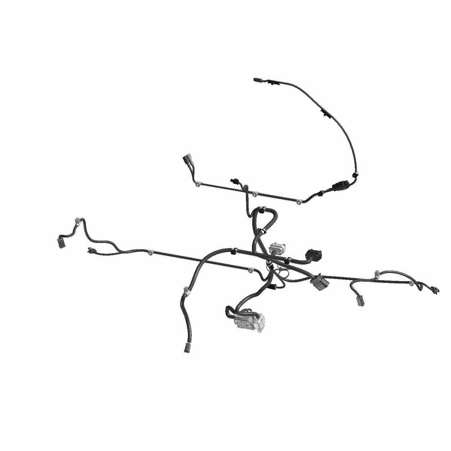 Black wiring harness with multiple connectors and plugs designed for Polaris infotainment systems.