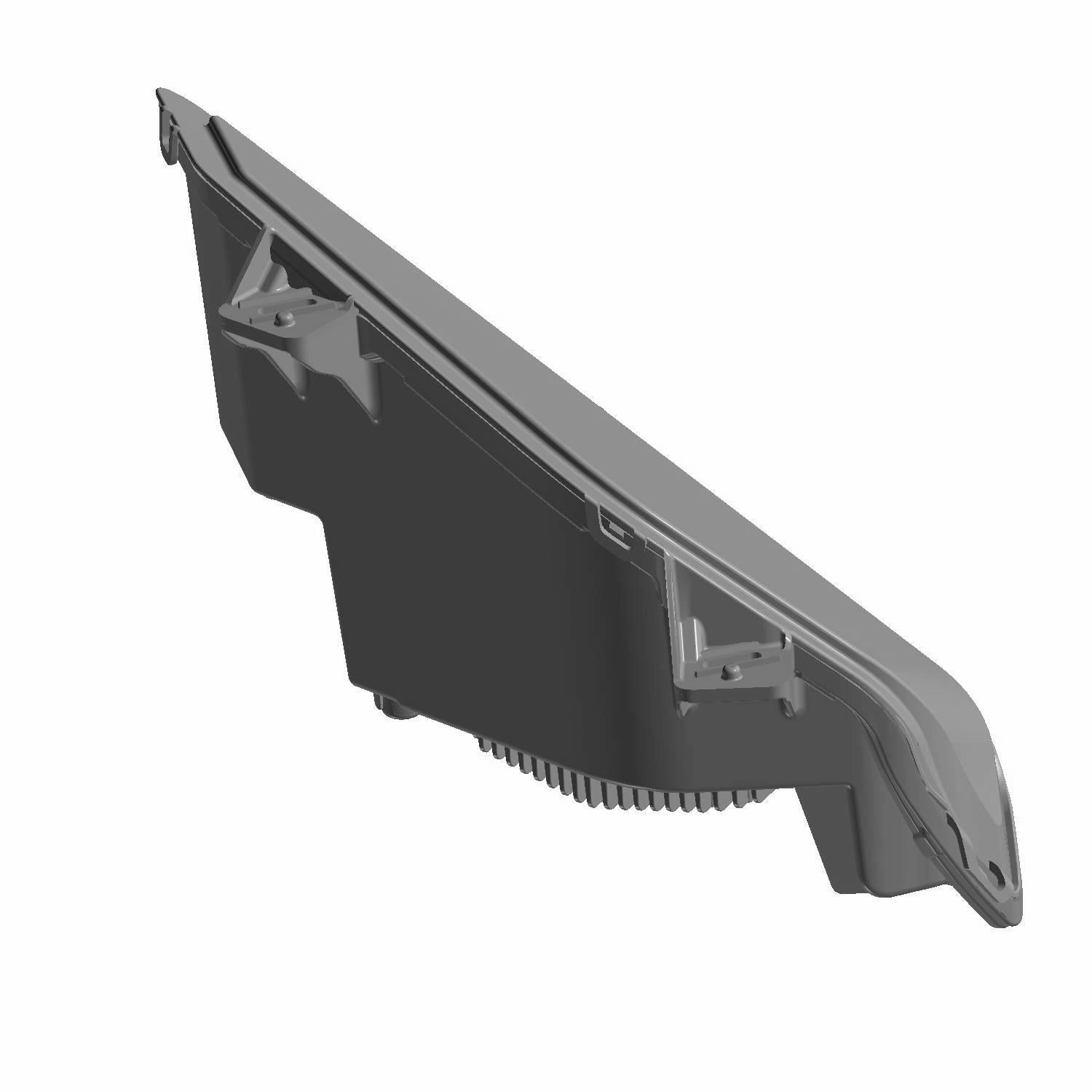 Left side matte black Polaris Ranger headlight housing with integrated mounting brackets and heat sink fins.