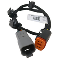 Black wiring harness with gray and orange connectors, four-pin sockets, and protective sheathing.