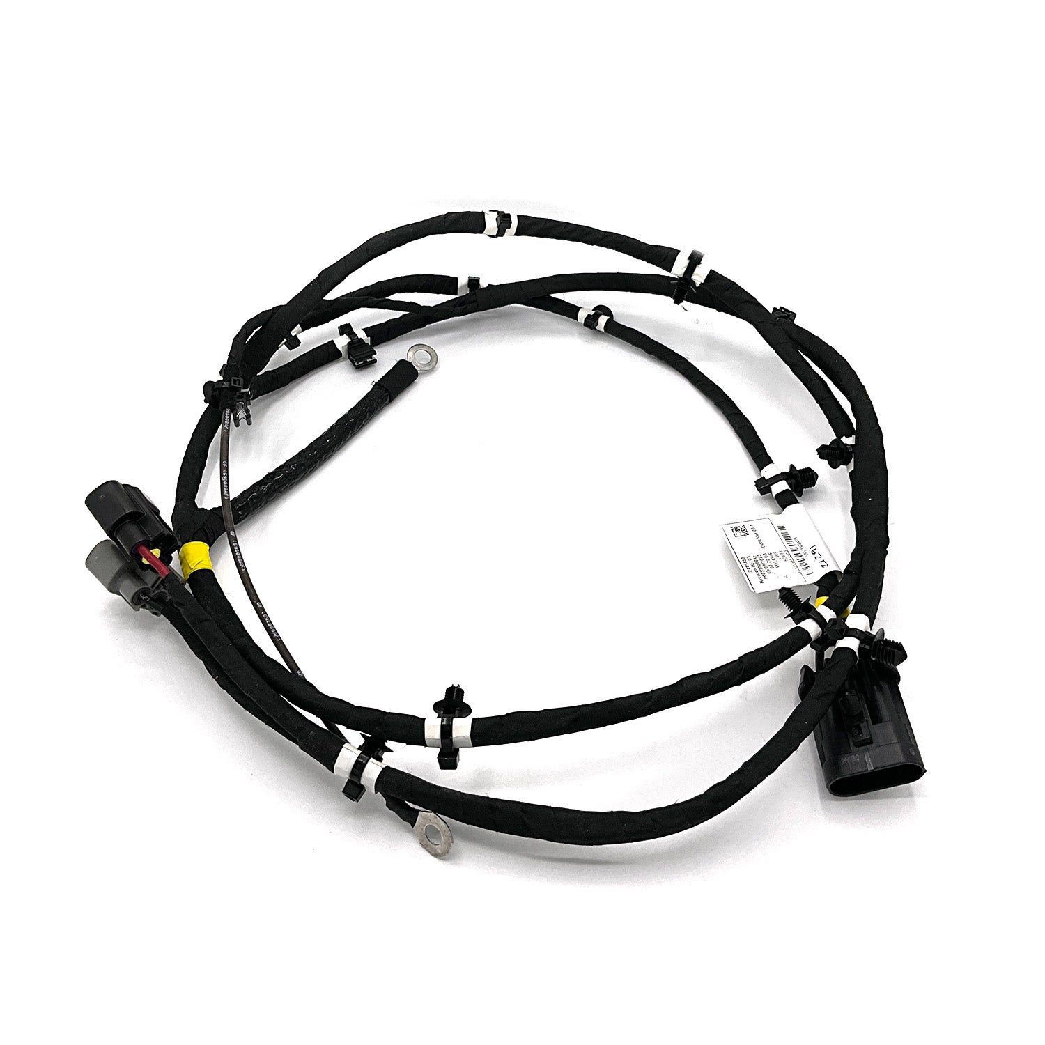 Black wiring harness with multiple connectors and protective sleeves, designed for Polaris vehicles.