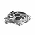 Gray circular fan and motor assembly with curved blades and mounting brackets.