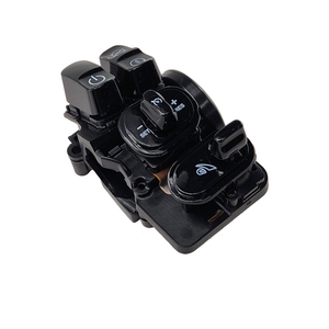 The Switchcrl-3Row RH Pwr 500K by Polaris is a black automotive control switch module for Indian motorcycles, with buttons for settings, power, and lights—perfect OEM replacement part. Isolated on white background.