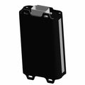 Black rectangular 4-channel 200W amplifier with mounting tabs and silver connector on top.