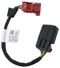 Black OBDII diagnostic wiring harness with red and black connectors and a labeled cable tag.