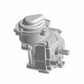 Gray metallic power steering pump with cylindrical reservoir and splined shaft, compact design.