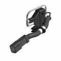 Black and gray molded plastic aux 12V cable connector with metal mounting bracket and attached wiring harness.