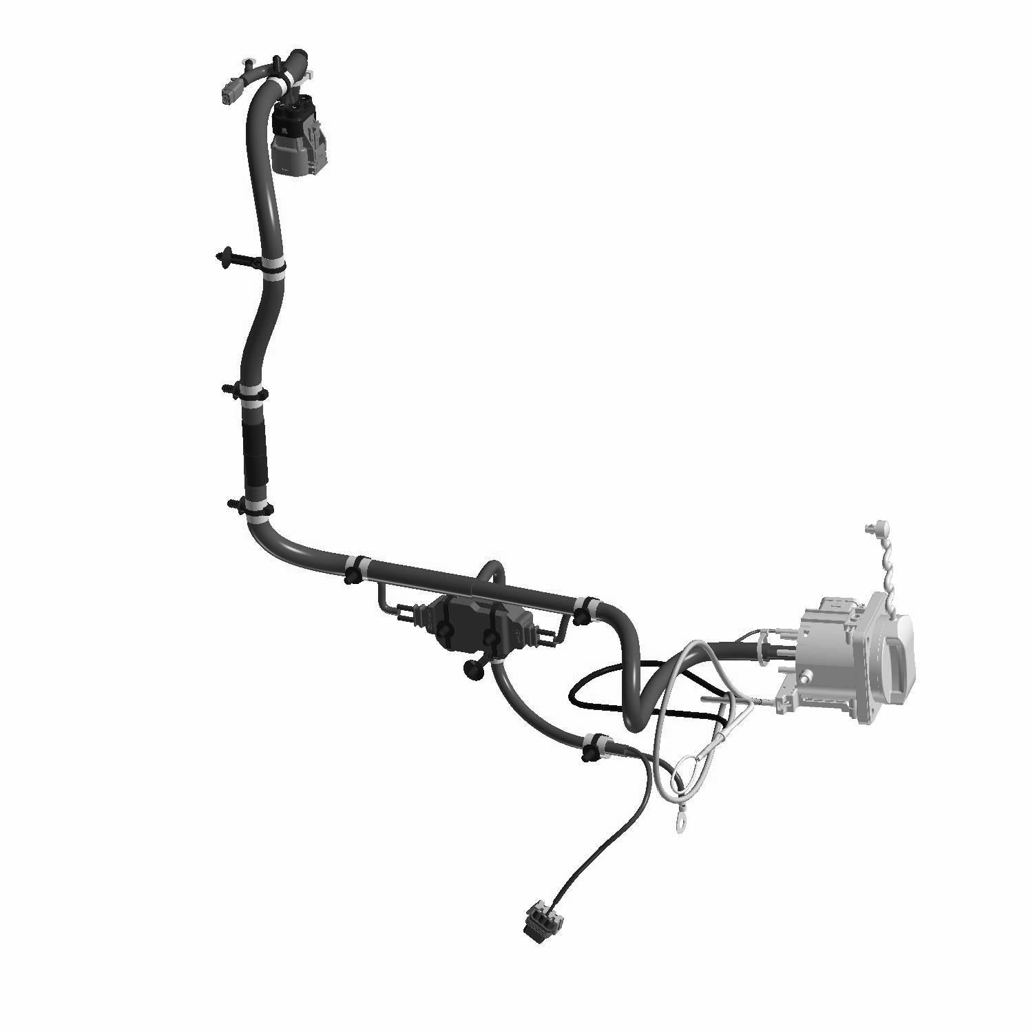 Black charge port harness with multiple connectors and wiring for Polaris Ranger EV vehicles.