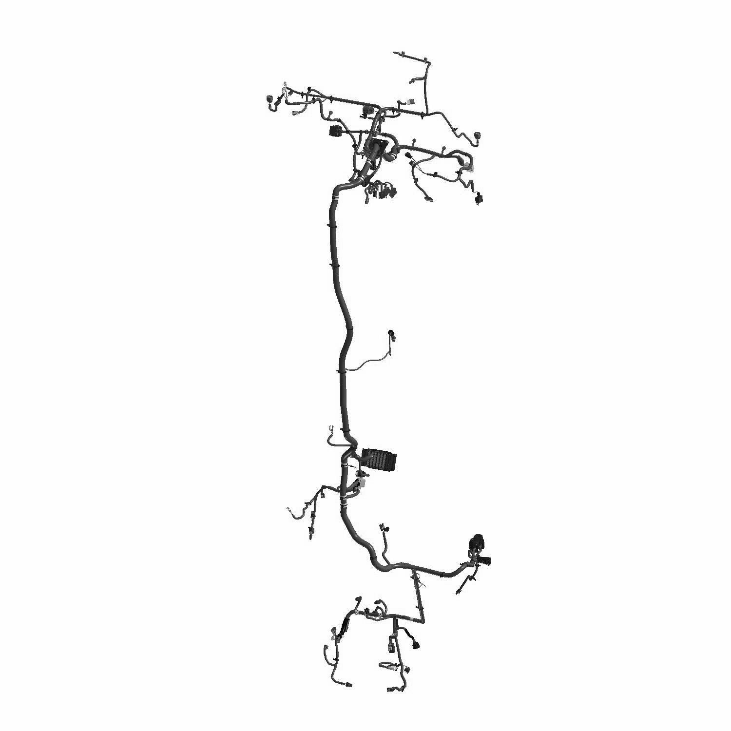 Black wired chassis harness with multiple connectors and plugs for Polaris HVAC crew systems.