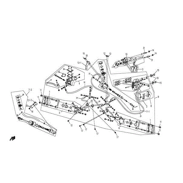 An Image of a genuine CFMOTO Parts Schematic Diagram showing the group - HYDRAULIC BRAKE - 2016 CFMOTO CFORCE 500 SWB