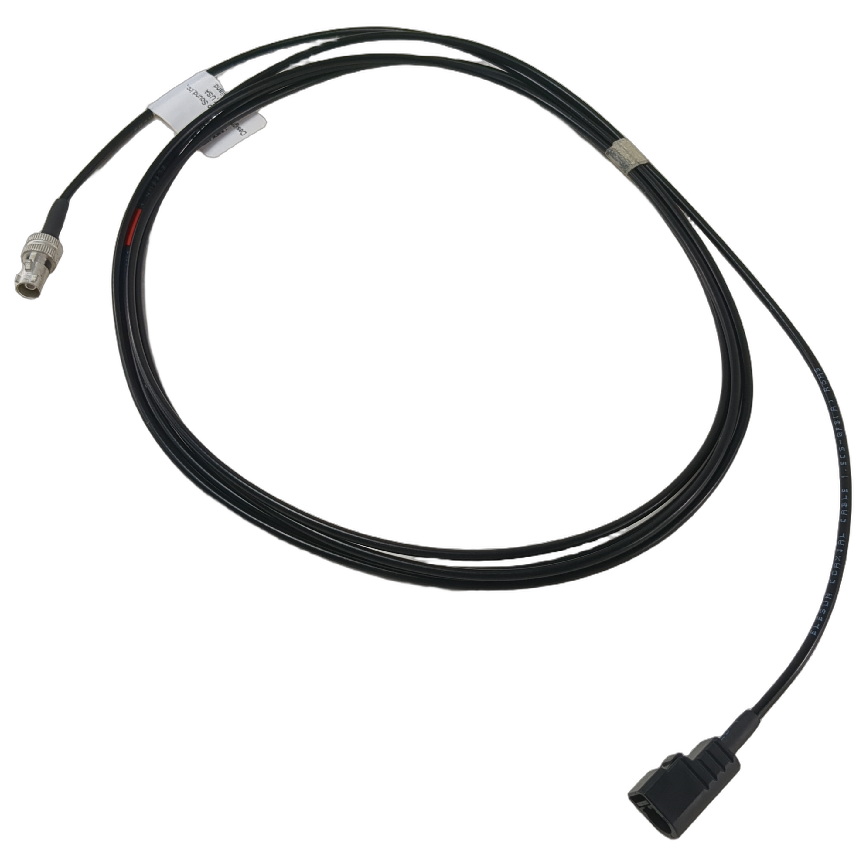 Black flexible antenna harness cable with connectors on each end for motorcycle radio systems.