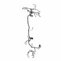 Black wiring harness with multiple connectors and protective sleeves for chassis HVAC system.