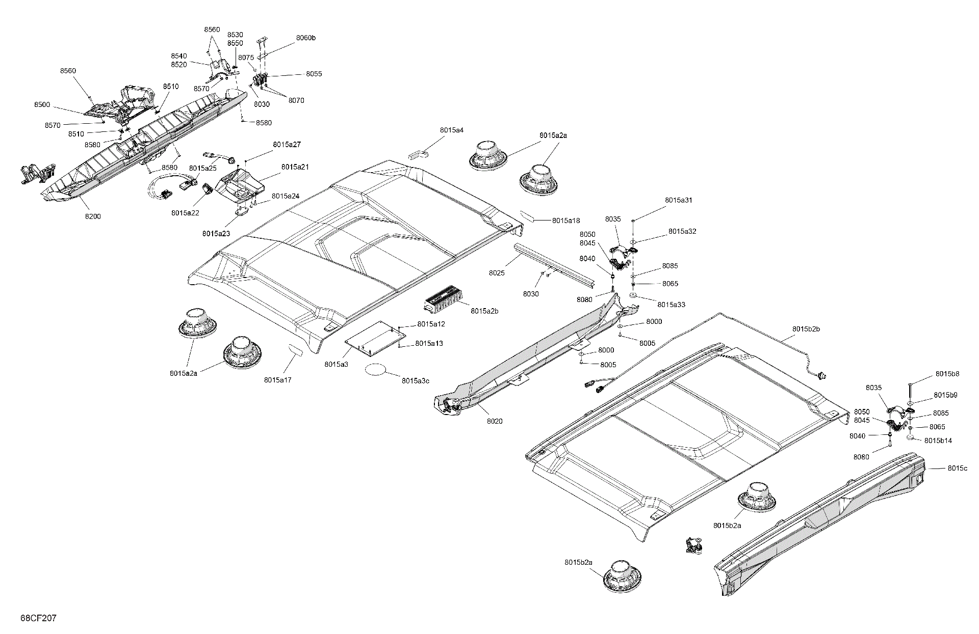 An Image of a Genuine Can-Am Parts Schematic Diagram showing the schematic - ENCLOSURE CAB - ROOF LINER