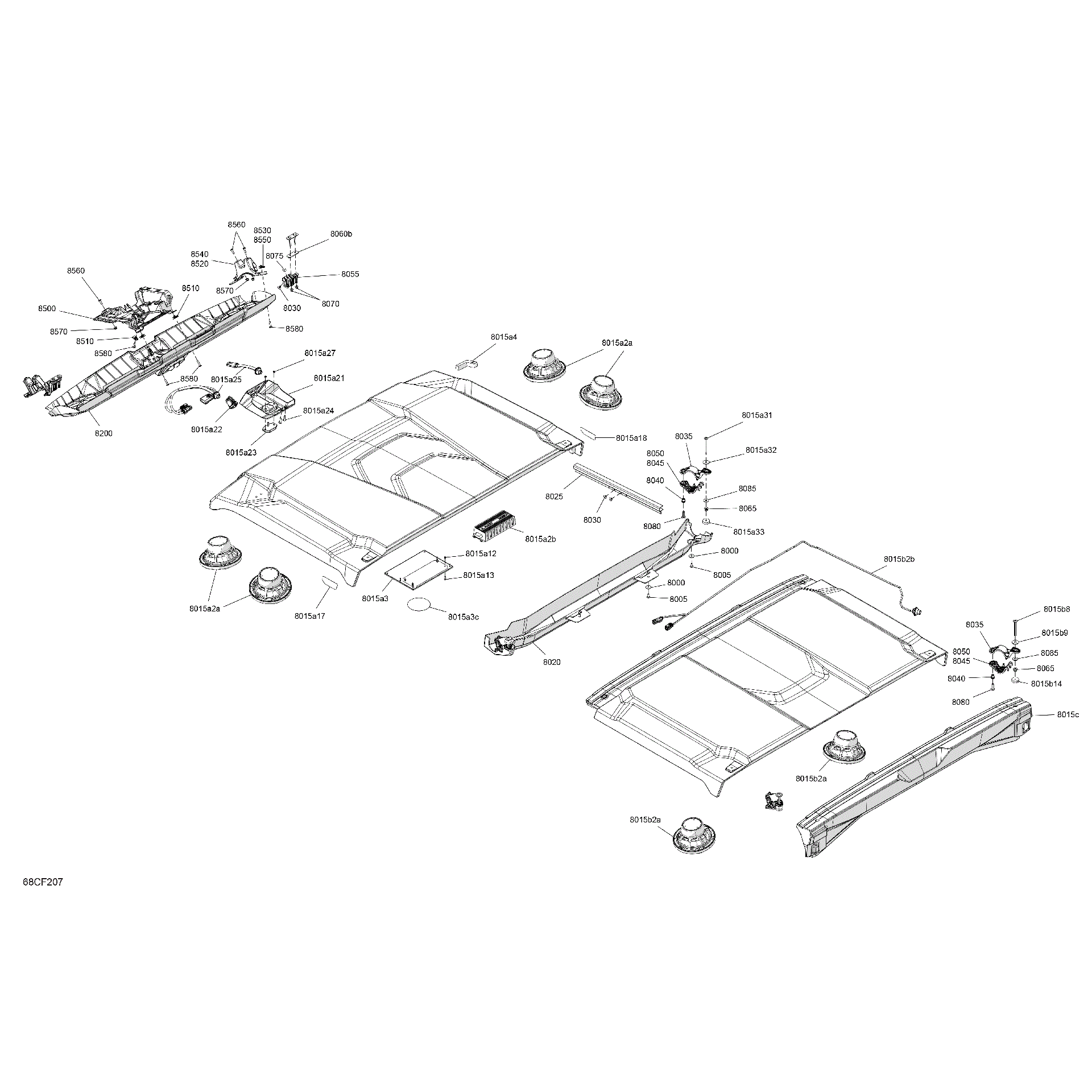 An Image of a Genuine Can-Am Parts Schematic Diagram showing the schematic - ENCLOSURE CAB - ROOF LINER