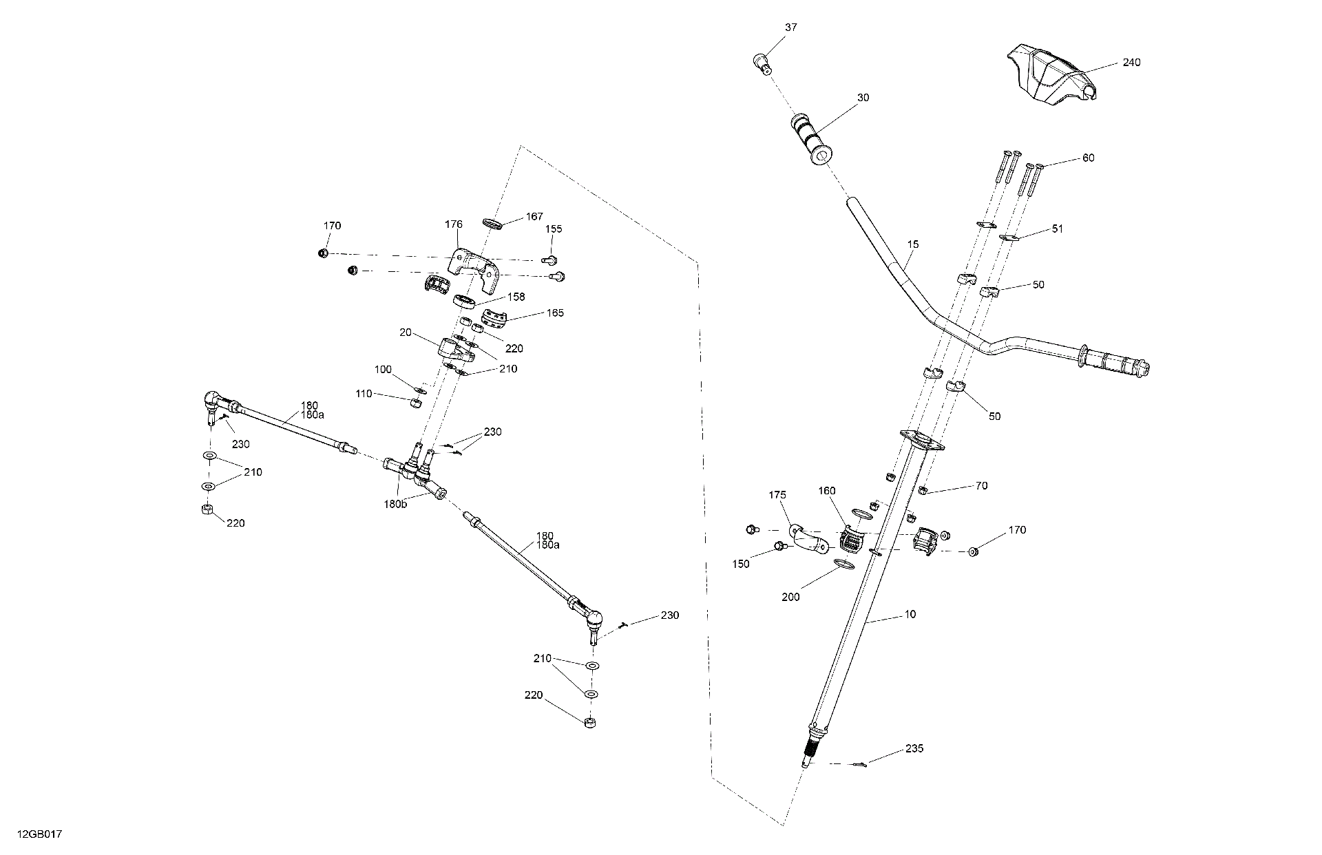 An Image of a Genuine Can-Am Parts Schematic Diagram showing the schematic - MECHANIC - STEERING - WITHOUT DPS