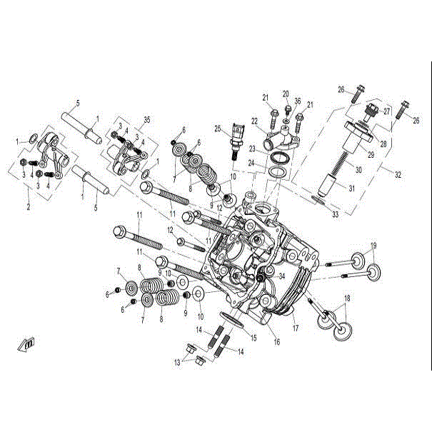 An Image of a Genuine CFMOTO Parts Schematic Diagram showing the schematic - CYL HEAD NO.1 ASSY (STARTER END) - 2015 CFMOTO ZFORCE 800 EX