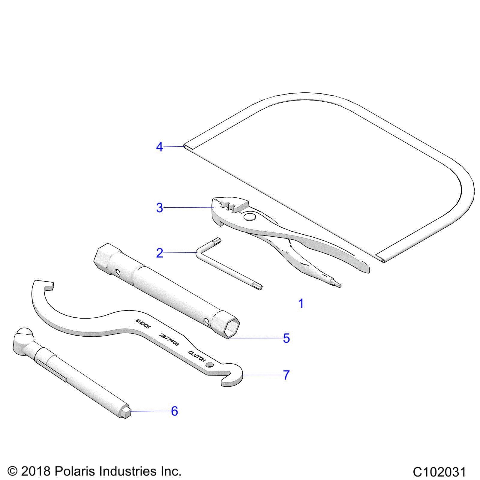 An Image of a Genuine Polaris Parts Schematic Diagram showing the schematic - REFERENCE: TOOL KIT - 2024 POLARIS SPORTSMAN 570 6X6