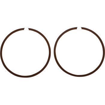 Two identical, thin circular Ring Set by Wiseco rings with a small gap, placed side by side on a plain white background.