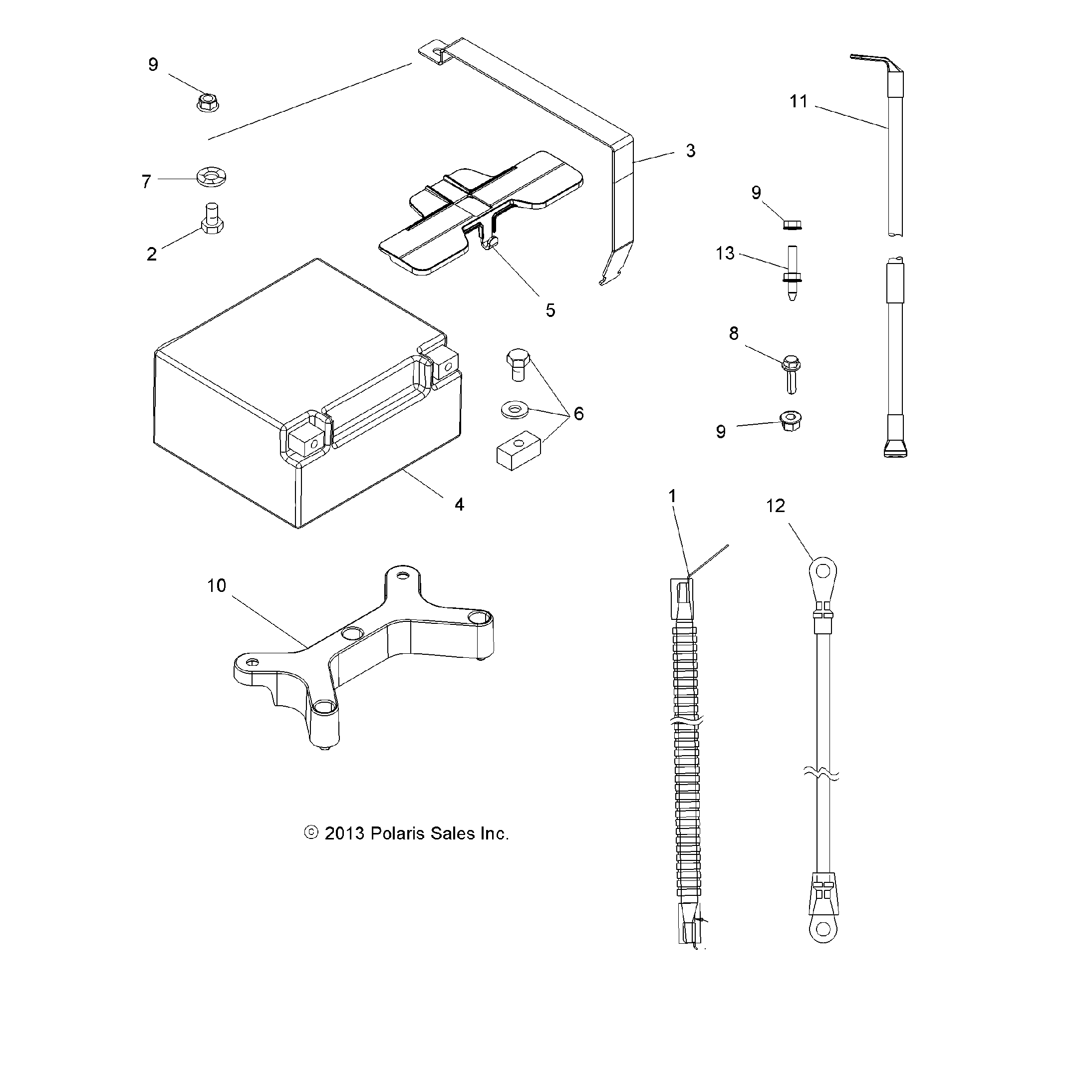 An Image of a Genuine Polaris Parts Schematic Diagram showing the schematic - ELECTRICAL: BATTERY - 2015 POLARIS SCRAMBLER 850