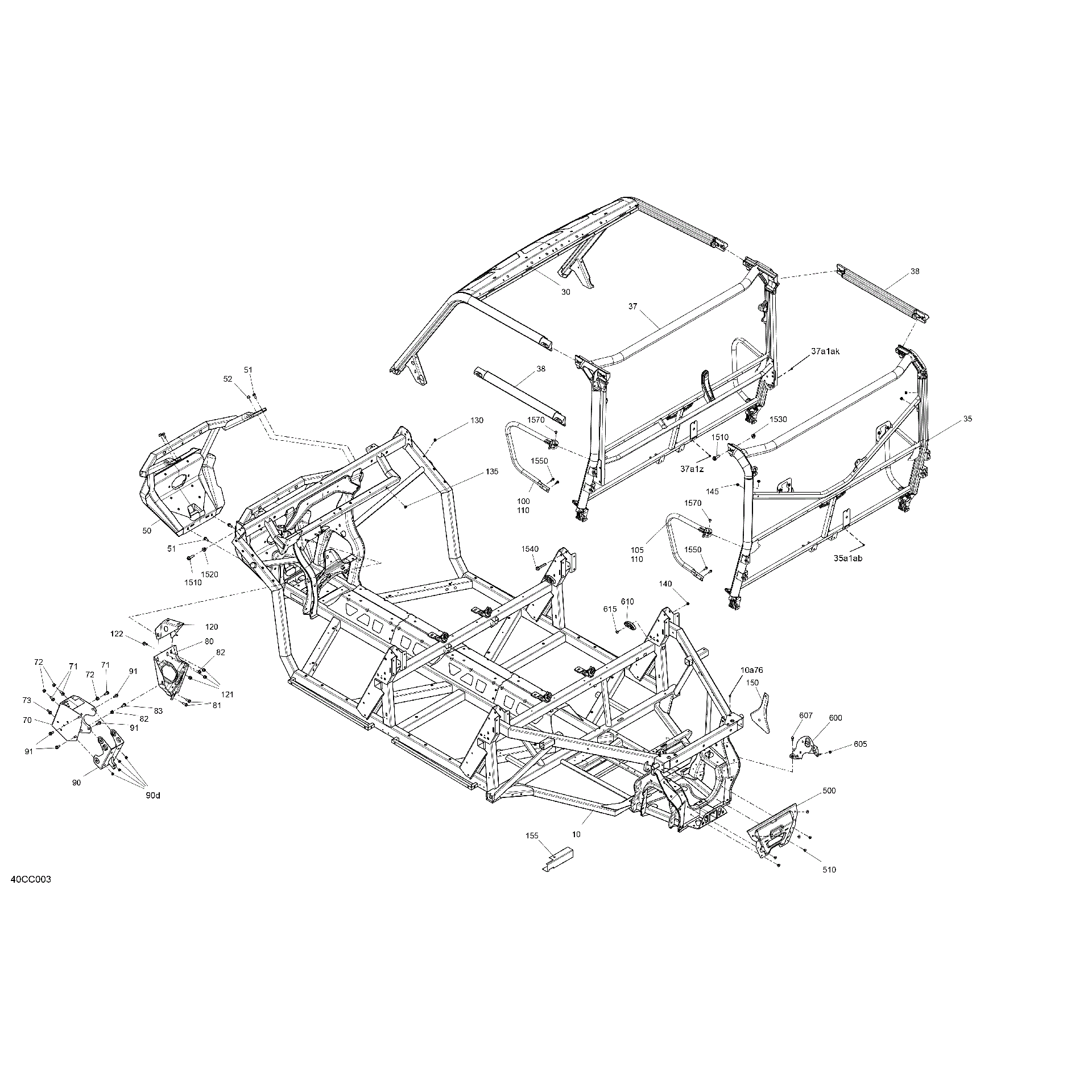 An Image of a Genuine Can-Am Parts Schematic Diagram showing the schematic - FRAME - SYSTEM