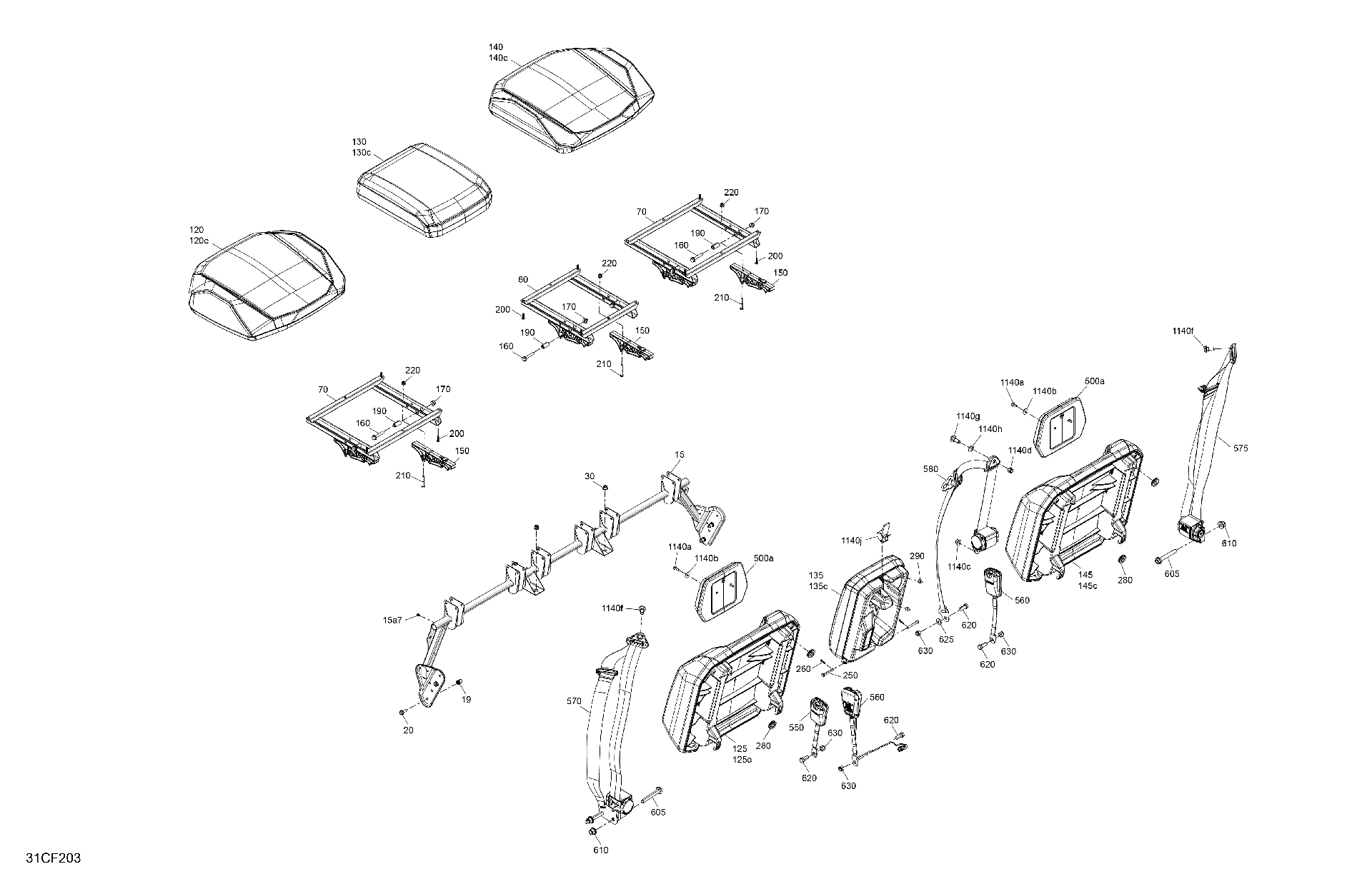 An Image of a Genuine Can-Am Parts Schematic Diagram showing the schematic - BODY - SEAT - REAR SECTION
