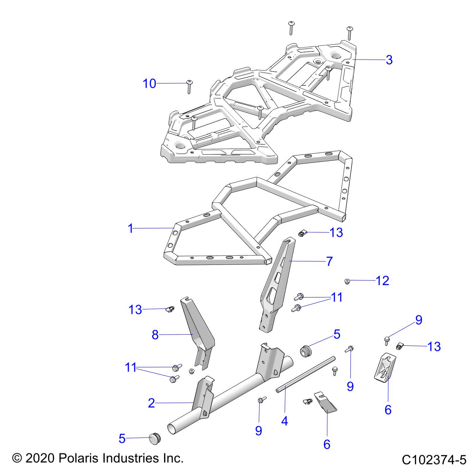 An Image of a Genuine Polaris Parts Schematic Diagram showing the schematic - BODY: REAR RACK - 2021 POLARIS SCRAMBLER 850 48"
