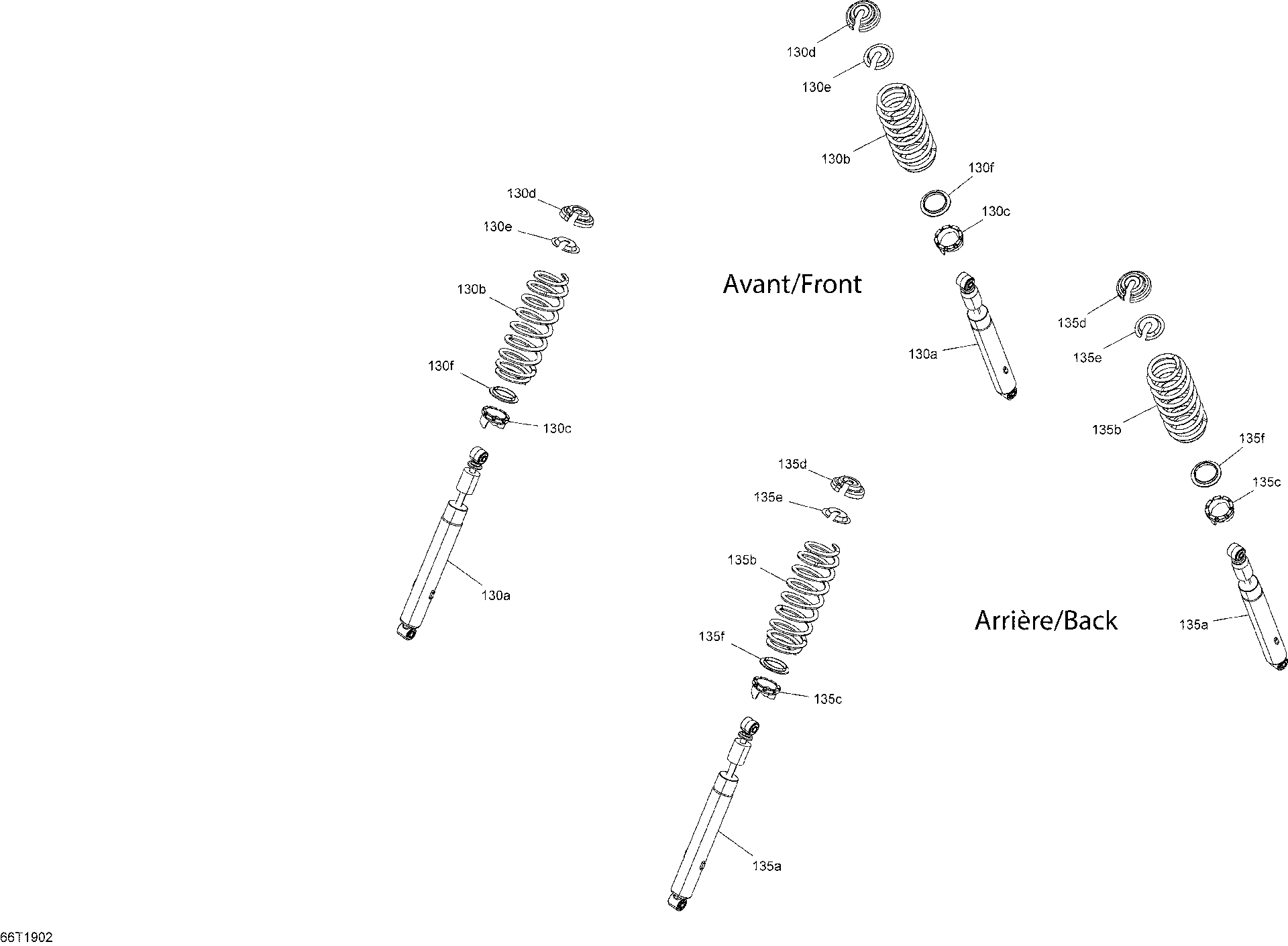 An Image of a Genuine Can-Am Parts Schematic Diagram showing the schematic - SHOCKS - X MR