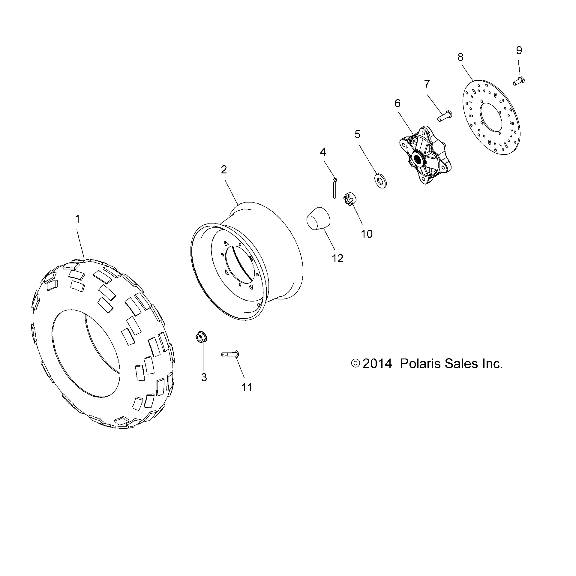 An Image of a Genuine Polaris Parts Schematic Diagram showing the schematic - WHEELS: FRONT TIRE and BRAKE DISC - 2017 POLARIS ACE 570 EFI