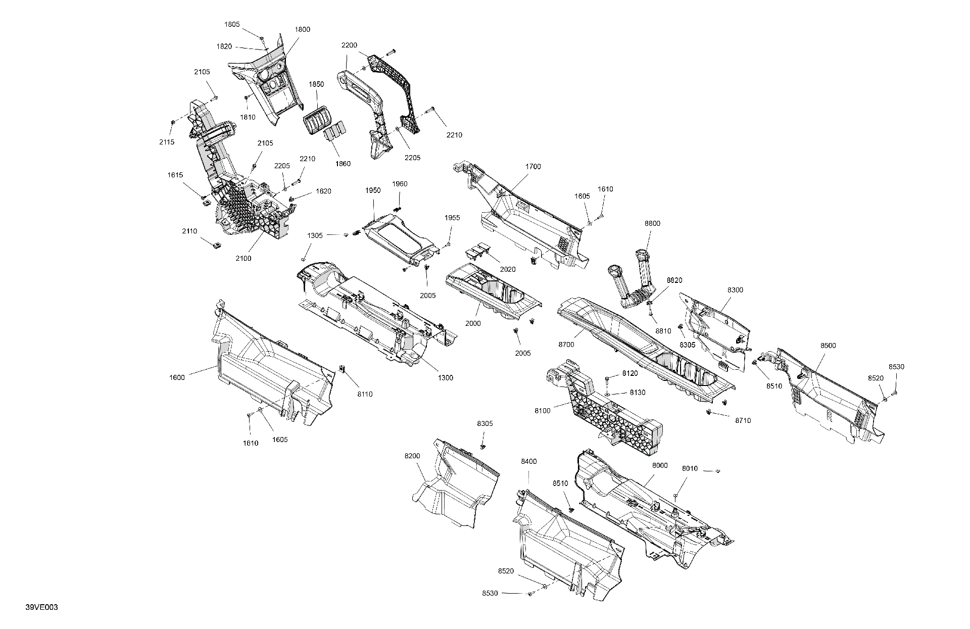 An Image of a Genuine Can-Am Parts Schematic Diagram showing the schematic - CAB INTERIOR - CENTER CONSOLE