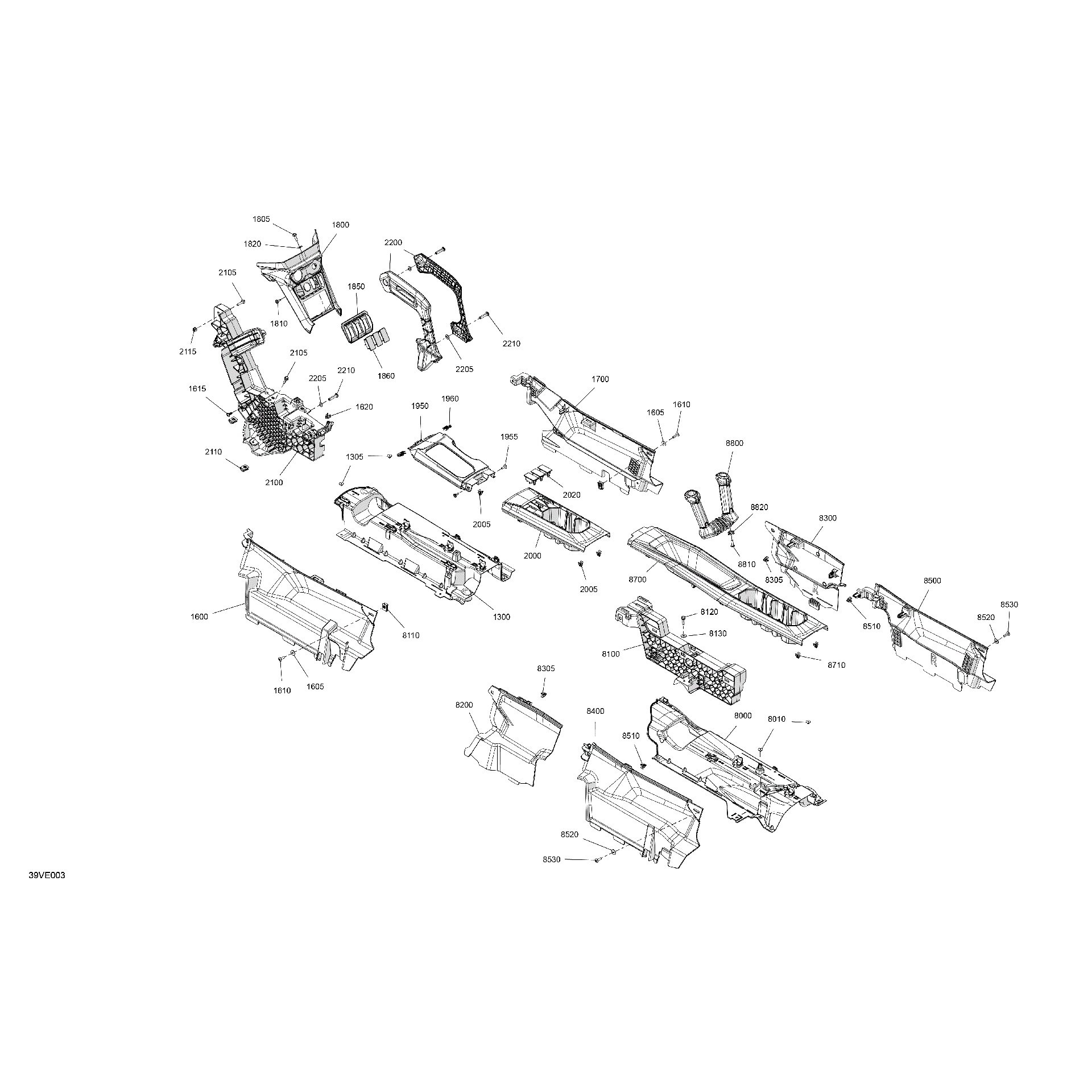 An Image of a Genuine Can-Am Parts Schematic Diagram showing the schematic - CAB INTERIOR - CENTER CONSOLE