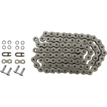 The 520 HPO O-Ring Chain 84 PLT by Moose Offroad is displayed with its connecting links, O-rings, and two bolts, all neatly arranged on a white background.