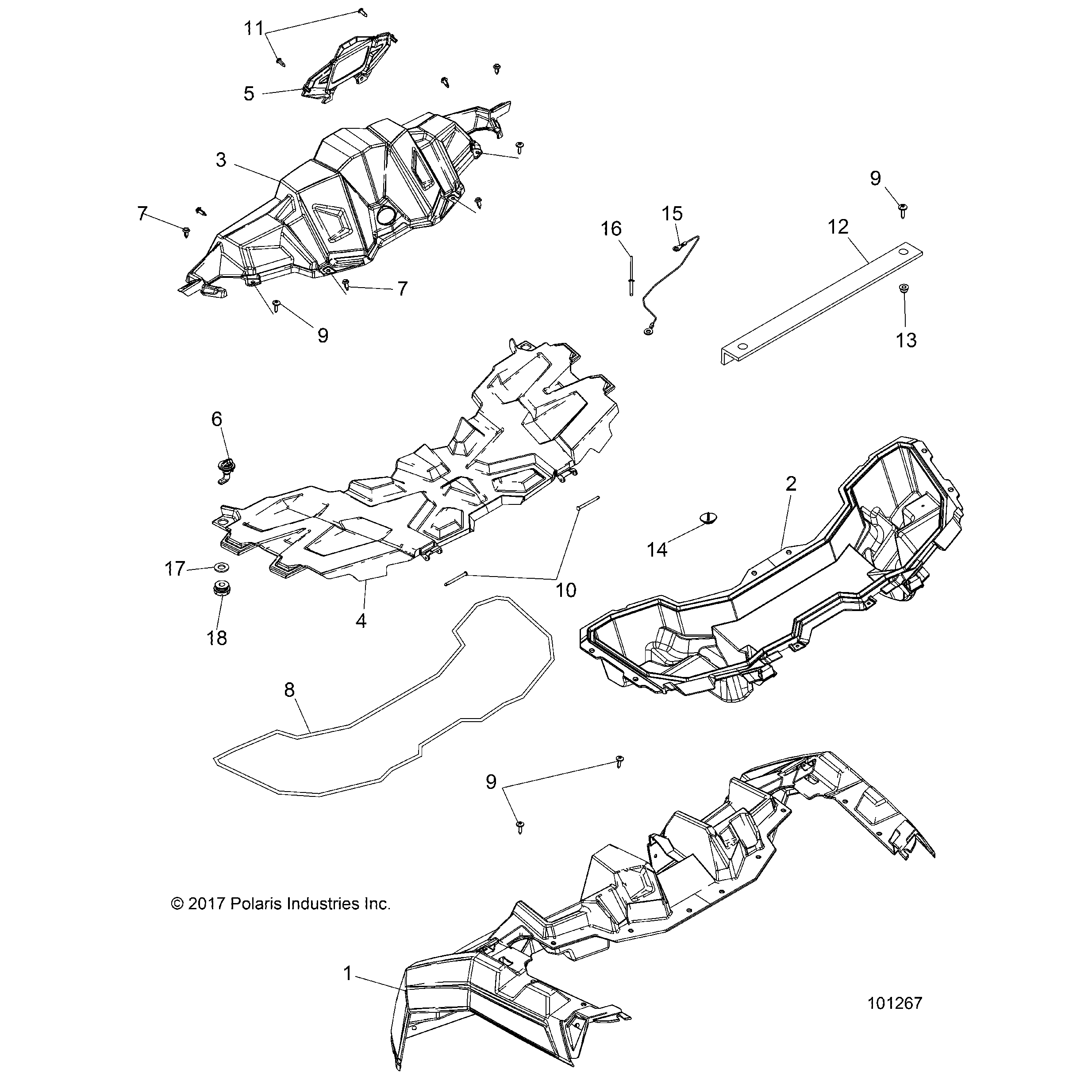An Image of a Genuine Polaris Parts Schematic Diagram showing the schematic - BODY: HOOD AND FRONT BODY WORK - 2019 POLARIS ACE 500 SOHC