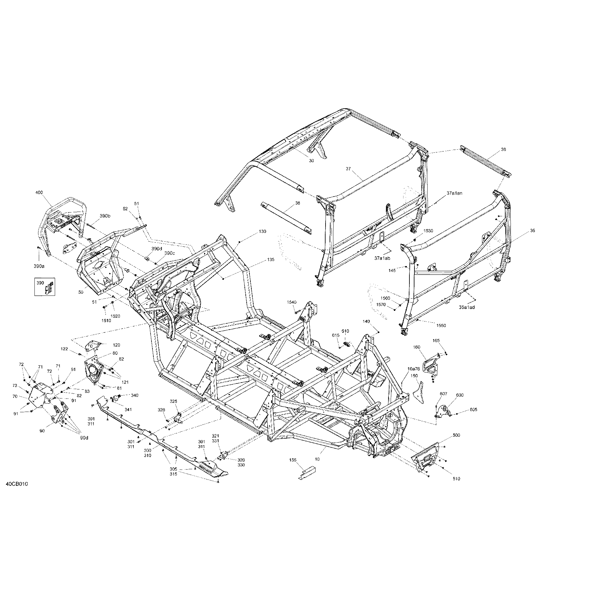 An Image of a Genuine Can-Am Parts Schematic Diagram showing the schematic - FRAME - SYSTEM